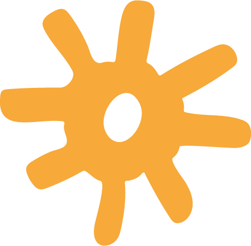 Orange abstract shape resembling a splatter or a star with irregular arms.