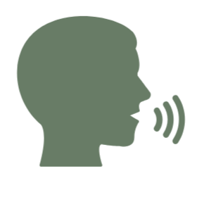 Silhouette of a person's head with sound waves indicating speaking or voice