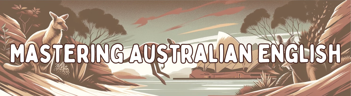 Kangaroo and Australian landscape with text 'Mastering Australian English'