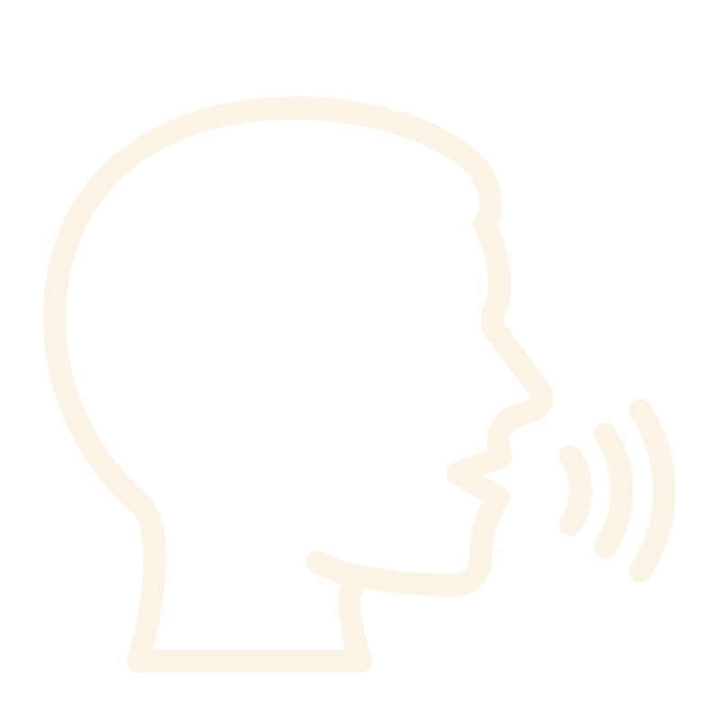 Outline of a human head speaking with sound waves