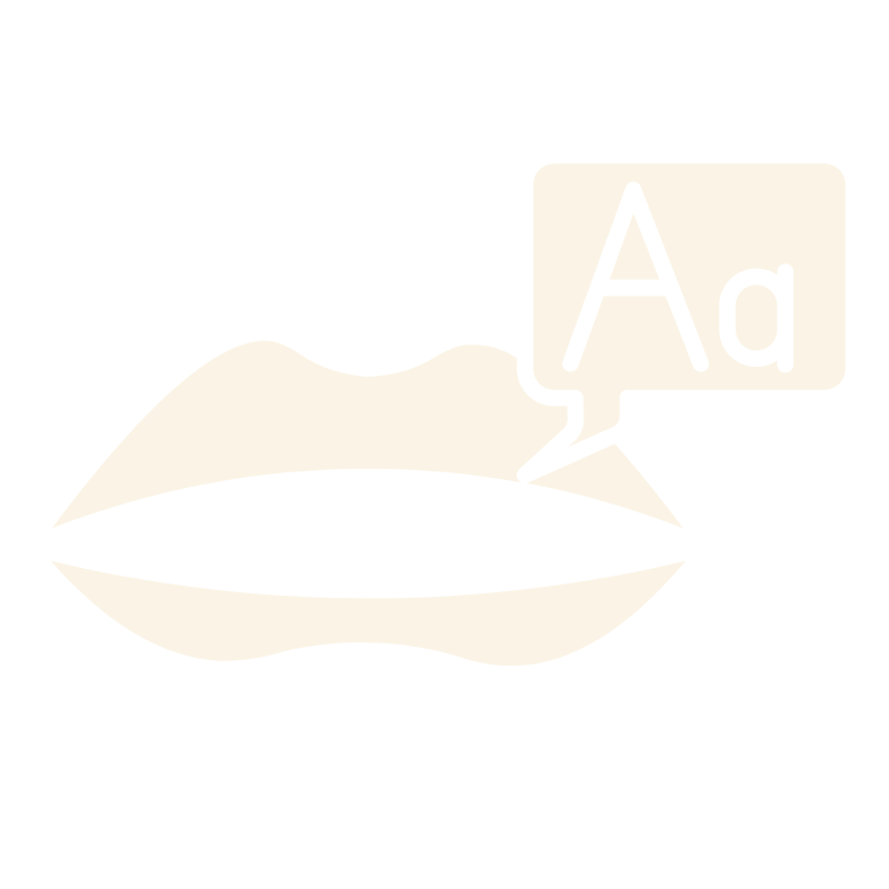Illustration of lips with a speech bubble containing 'Aa'. Focus on communication or language concept.