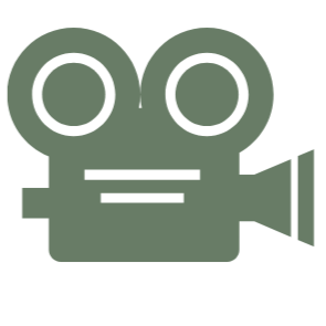 Icon of a vintage movie camera with two reels on top and a lens on the front.