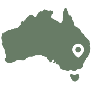 Map outline of Australia with a location marker near the southeastern coast.