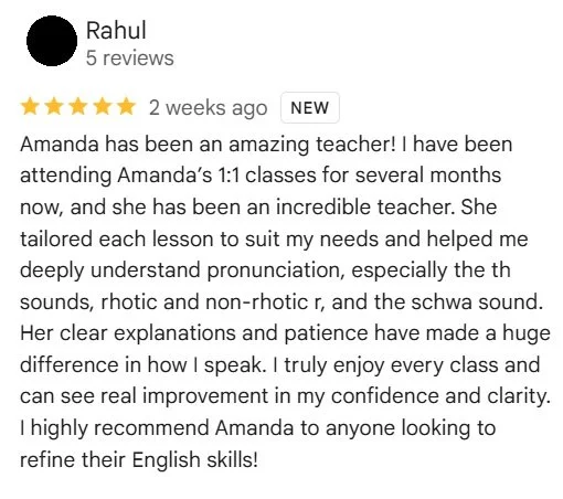 Rahul's Google review — Amanda has been an amazing teacher