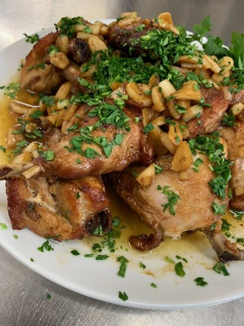 Spain! Pollo al ajillo & Perfect roasted red peppers