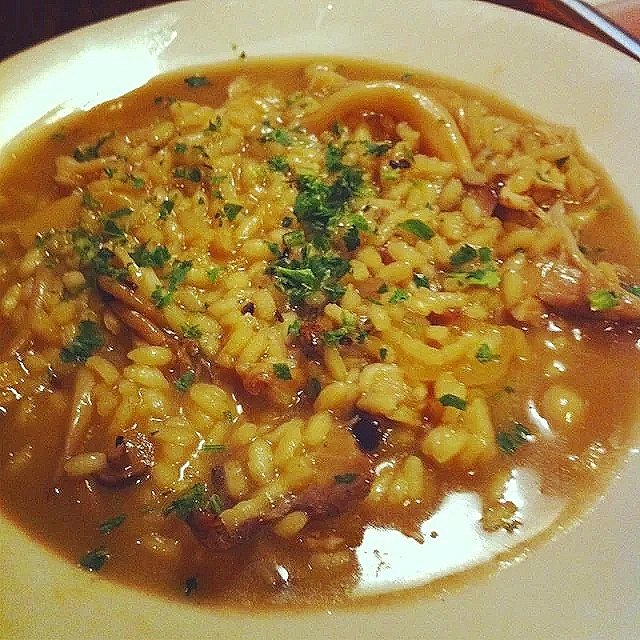 Spain!  Arroz caldoso with monkfish & porcini