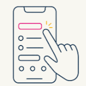 Ein handgezeichneter Smartphone-Bildschirm mit einer Hand, die auf eine Menu-Schaltfläche tippt.
