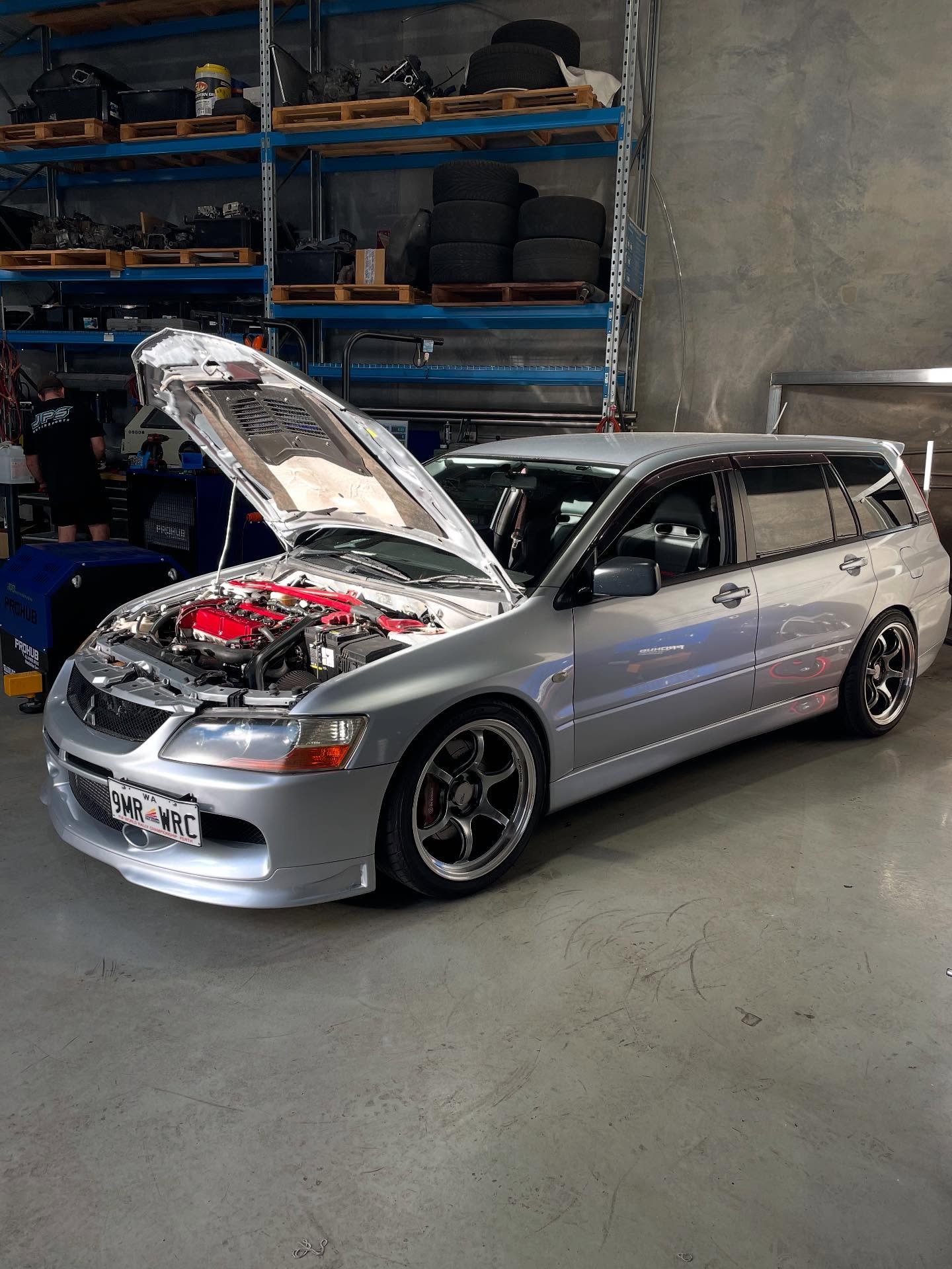 Recently completed evo 9 
Headstuds 
Valve springs and cams 
Fuel pump wiring upgrade 
Injectors 
Roll centre correction kit 
Open source flash tune 
Stock 9 turbo 

We retain all boost cut and low octane fuel tables , closed loop boost controls ect