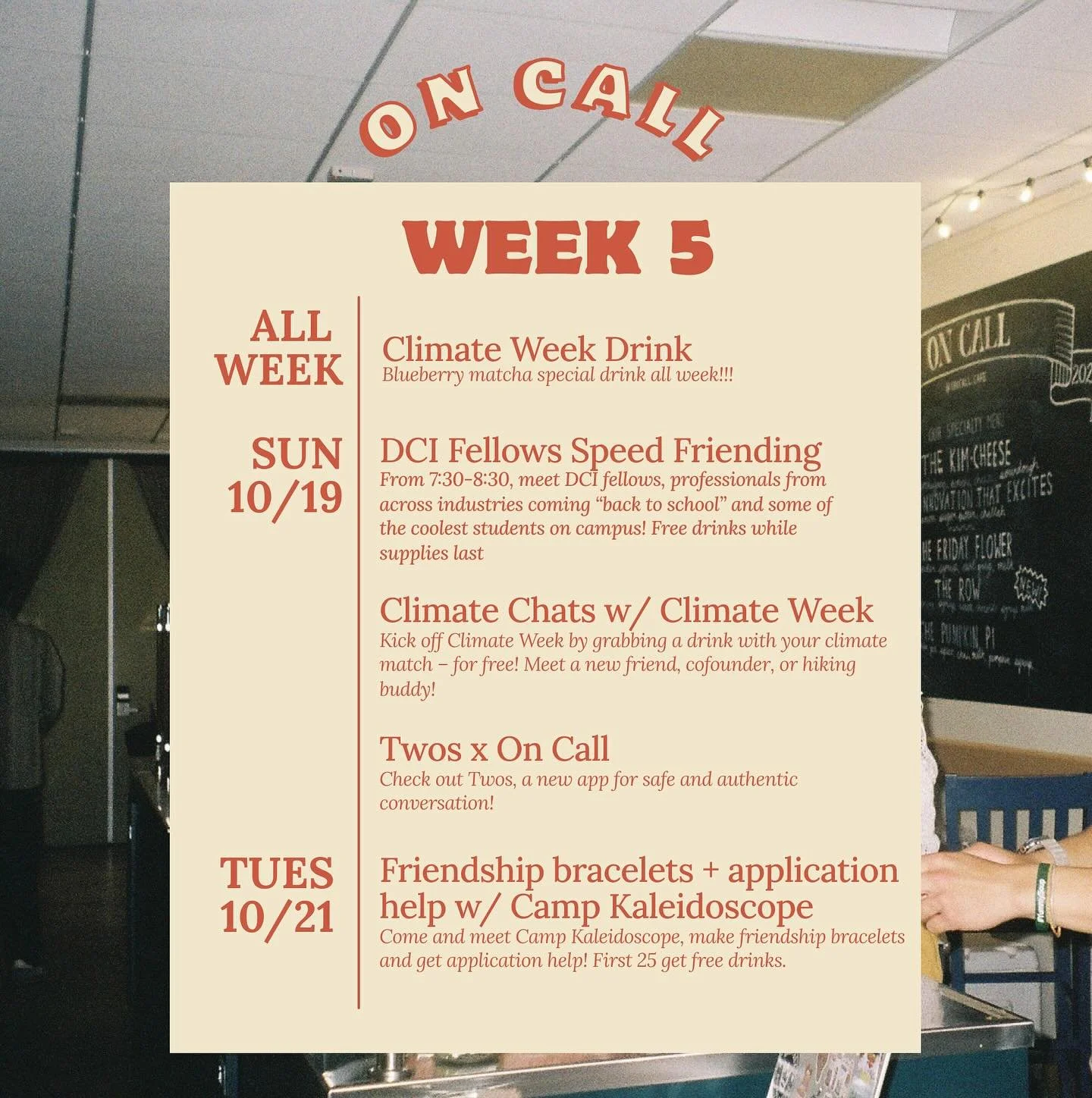 WEEK 5 UPDATES 🌎🧘‍♀️☕️
#oncall #oncallcafe