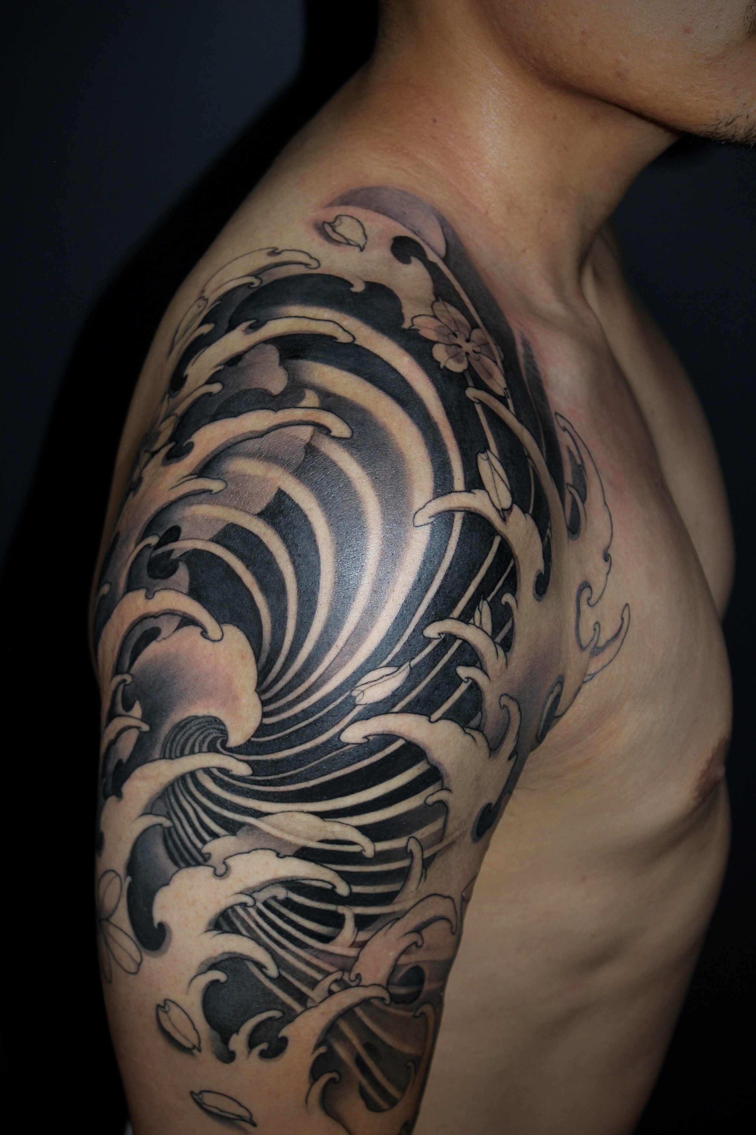 Large-scale Japanese-inspired blackwork sleeve tattoo by Melbourne tattoo artist Angyl..JPEG