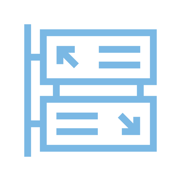 Directional signage: first step with an arrow pointing right, second step with an arrow pointing down.