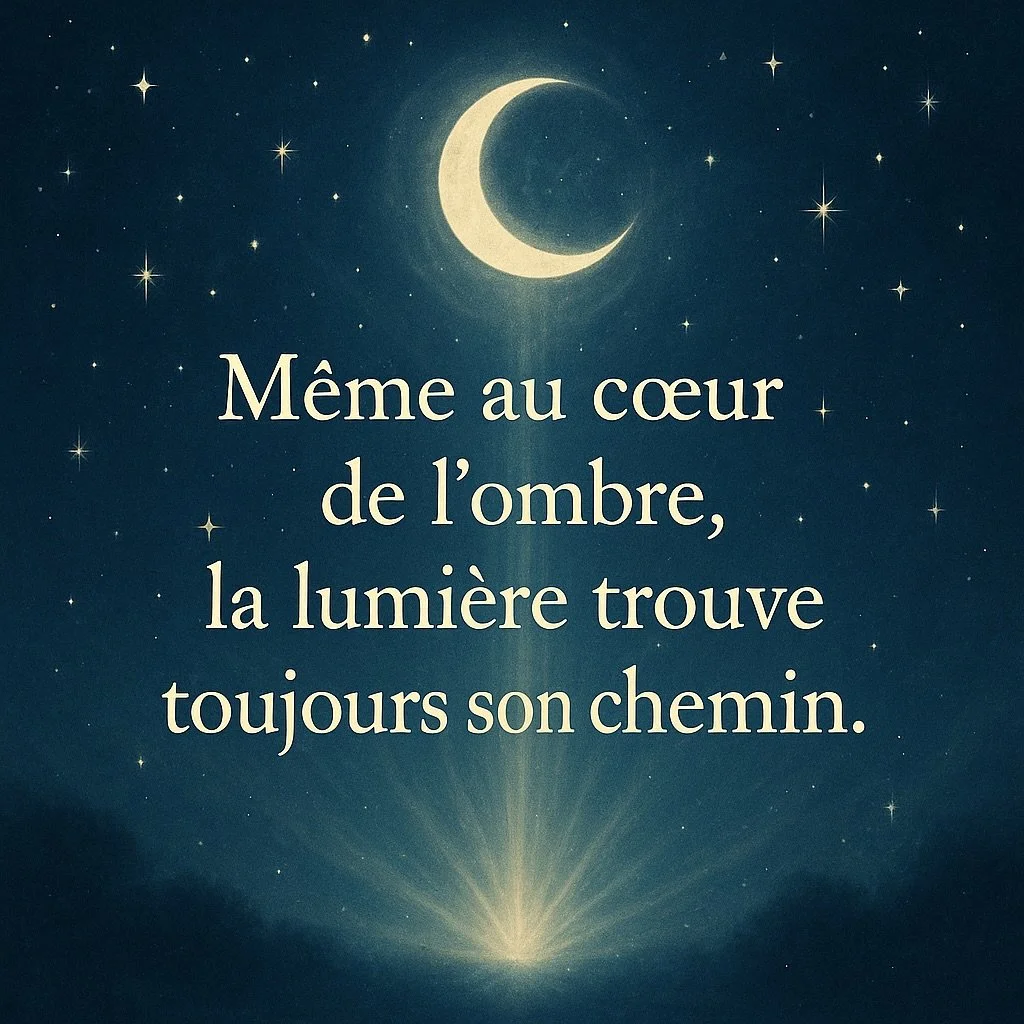 🌌✨ Message inspirant du jour ✨🌌

Il arrive que nous traversions des moments sombres, o&ugrave; tout semble incertain. Pourtant, n&rsquo;oublie jamais ceci :

🌙 &laquo; M&ecirc;me au c&oelig;ur de l&rsquo;ombre, la lumi&egrave;re trouve toujours so