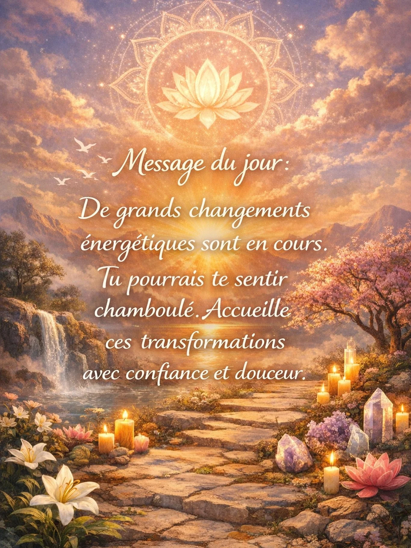 ✨ Message du jour ✨

En ce moment, de grands changements &eacute;nerg&eacute;tiques sont en cours.
Il est normal de se sentir parfois chamboul&eacute;(e), plus sensible, plus fatigu&eacute;(e) ou un peu perdu(e). 🌙

Tout ce que tu traverses a un sen
