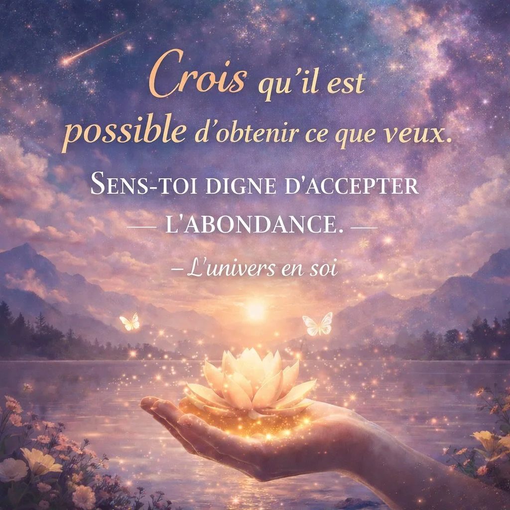 🌟 Message du jour &ndash; Abondance &amp; Confiance 🌟

Croire en ses r&ecirc;ves, c&rsquo;est d&eacute;j&agrave; leur donner une chance d&rsquo;exister.
Quand tu te sens digne de recevoir, l&rsquo;Univers commence &agrave; t&rsquo;offrir.

Aujourd&