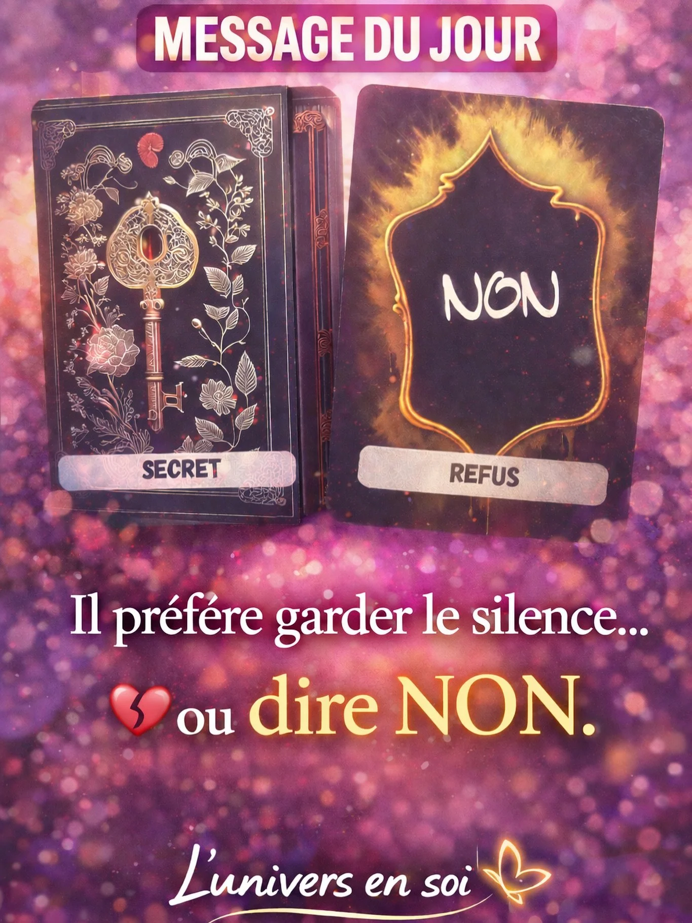 💫 Parfois, le silence en dit plus que des mots&hellip;

Ce qu&rsquo;il ou elle ne dit pas
cache souvent une peur, un blocage
ou quelque chose qui n&rsquo;est pas pr&ecirc;t &agrave; &ecirc;tre r&eacute;v&eacute;l&eacute;.

🤍 Tout n&rsquo;est pas en
