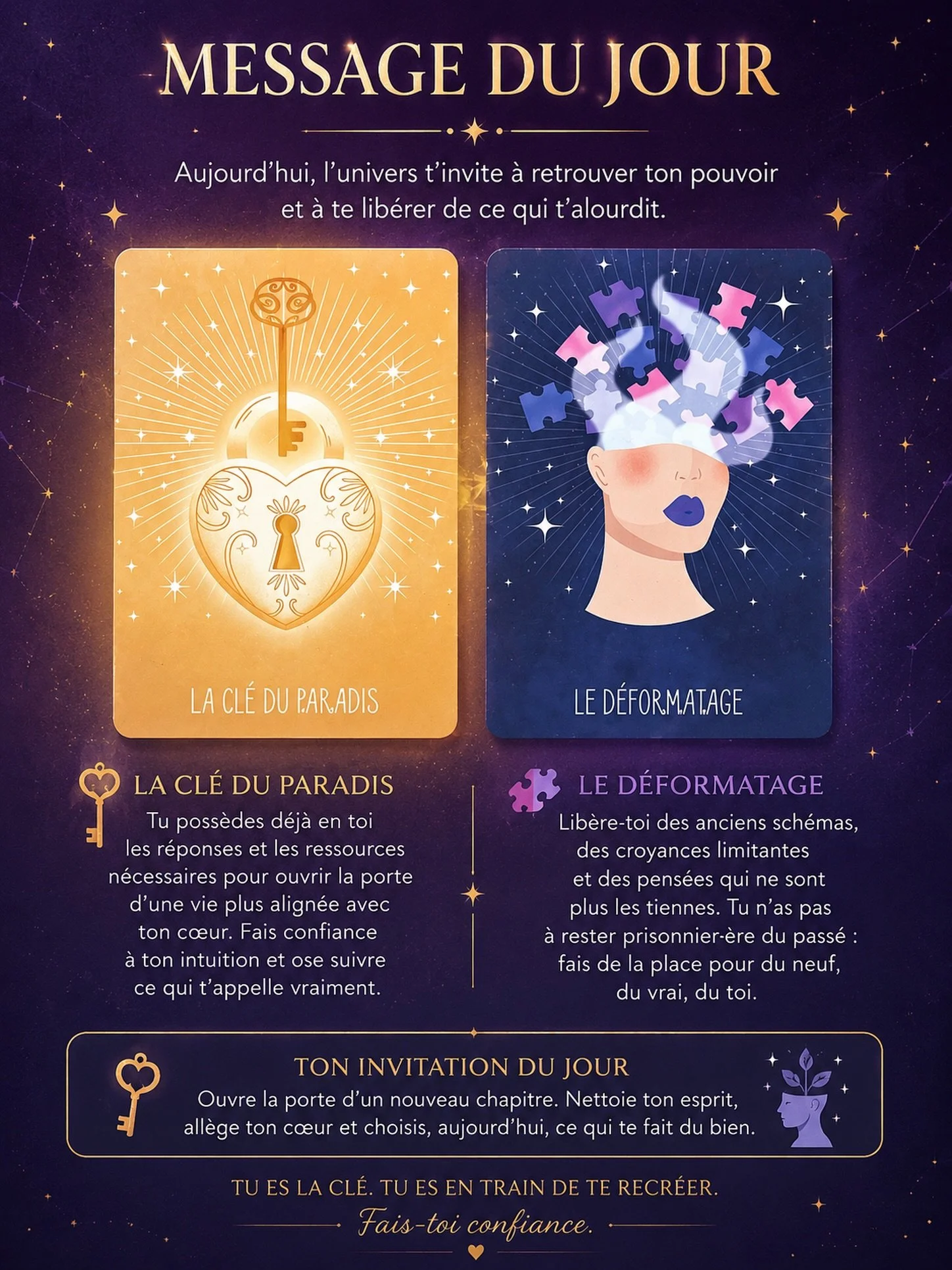 Message du jour ❤️&zwj;🔥 Pour une guidance personnalis&eacute;e rendez-vous sur mon site www.luniversensoi.fr ☀️