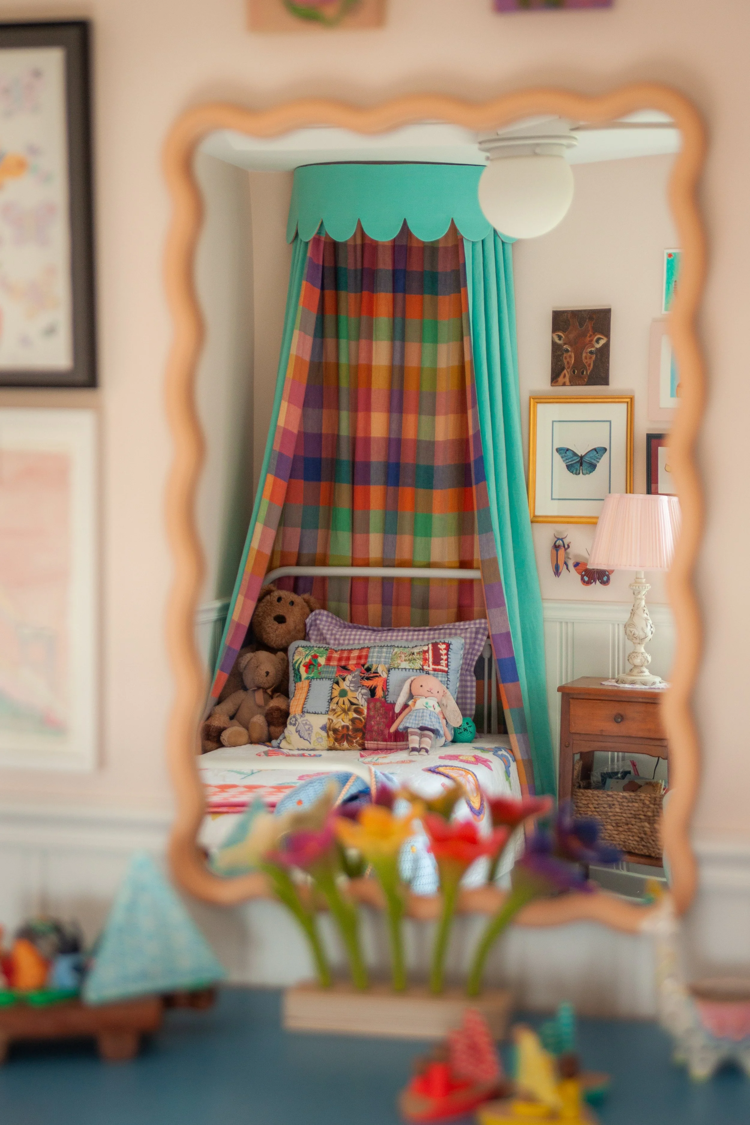 Custom plaid canopy in children's bedroom by Jessie Surber Interiors Carmel