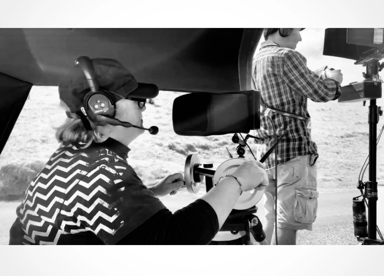 Catharine Brown operating Gimbal with inertia wheels. Focus puller Borja Berrosteguieta