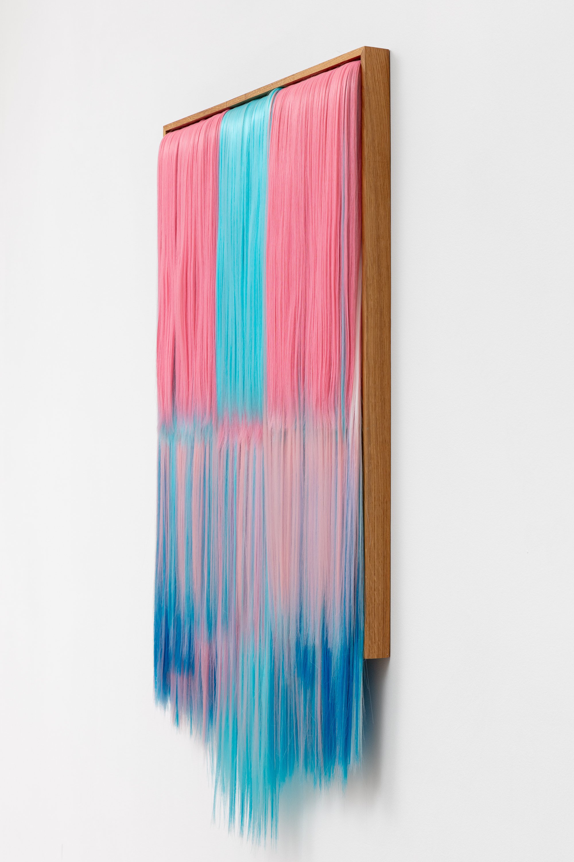"Untitled (Hilma)", 2024
Acrylic hair, MDF. Oak frame
63,5 x 114 cm