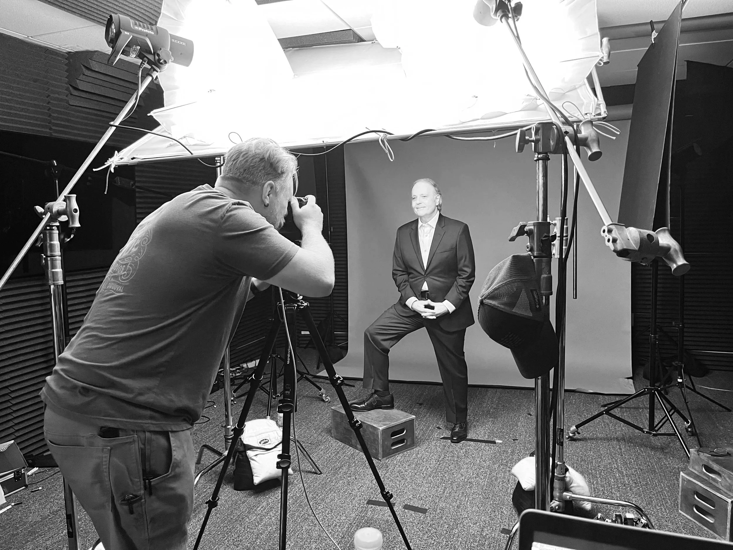 Behind the scenes of a commercial photography production with Chad Dennis creating executive portraits for attorney Eddie Farah.