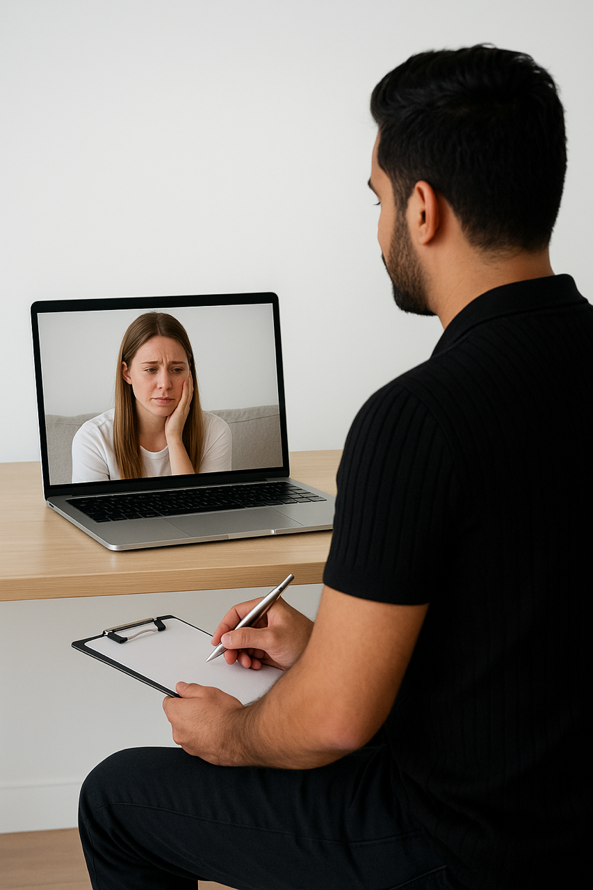 David on a video call to a example client