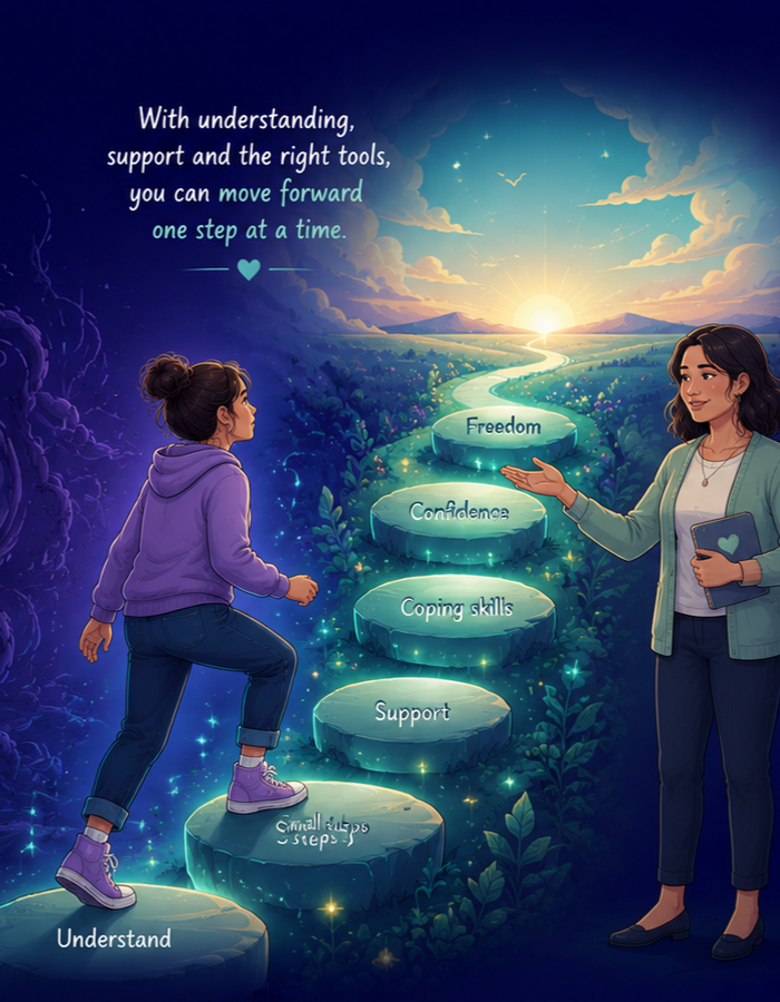 A young girl taking steps towards recovery