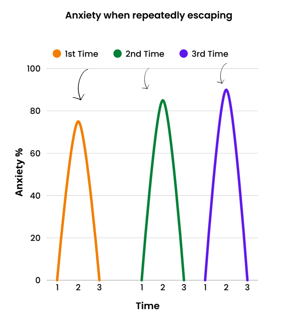 This graphs shows that anxiety only grows the more you avoid a feared situation