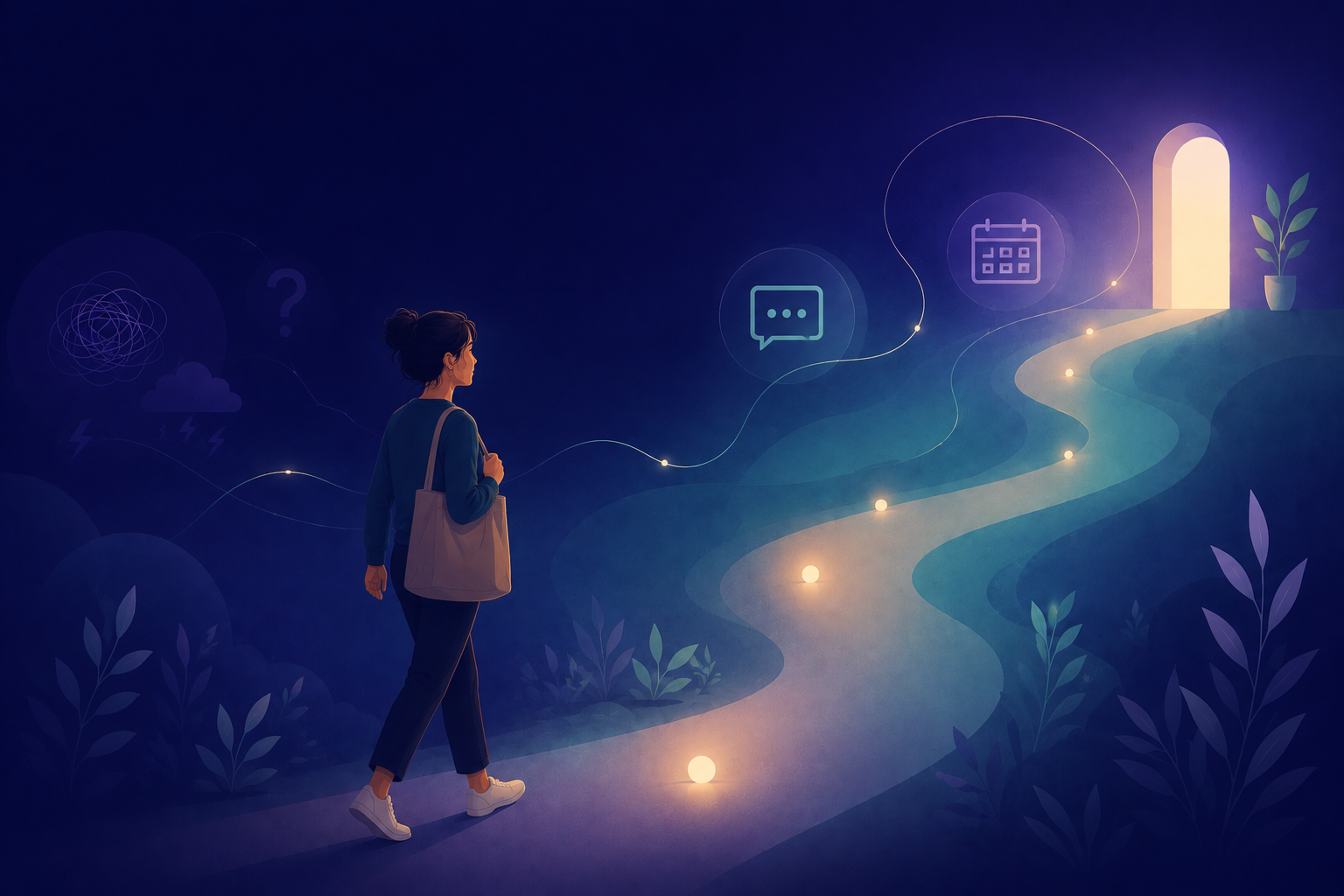 An image of  a women moving towards recovery by contacting a therapist