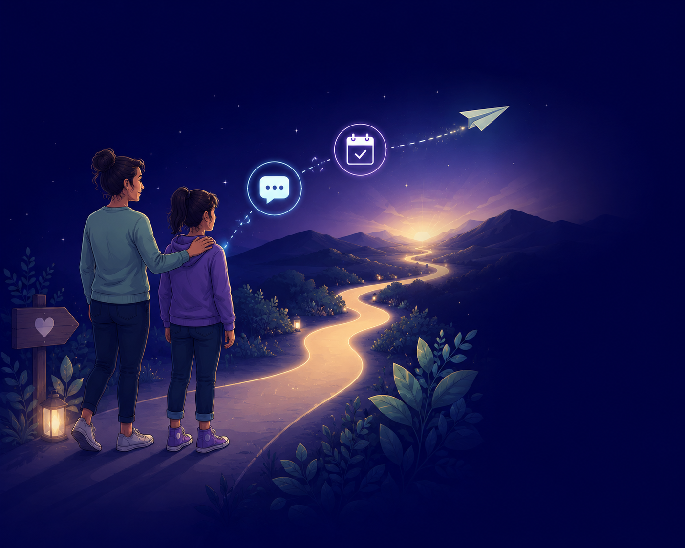 Image of a daughter and mother sending off an email