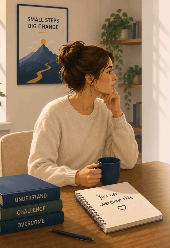 Illustration of a woman looking out of a window