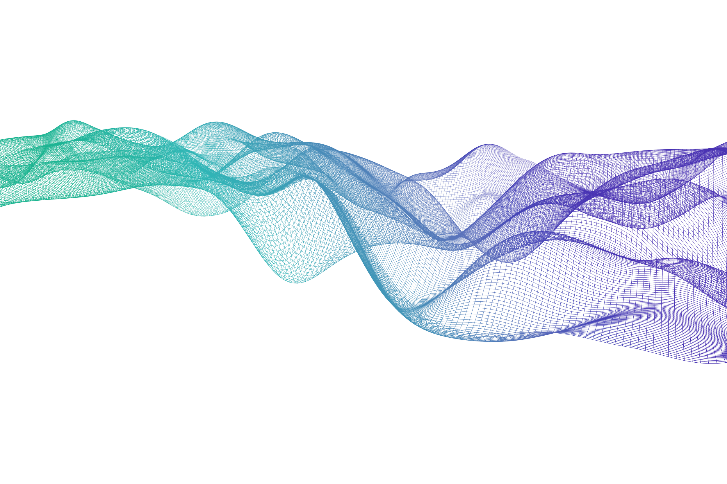 Bunte, geschwungene Netzstrukturen in Blau, Türkis und Violett auf grauem Hintergrund