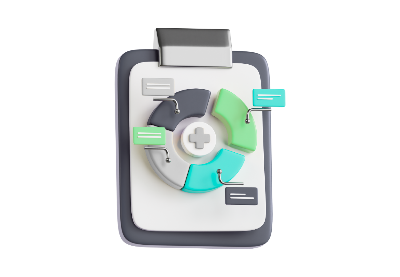 Grafik eines medizinischen Dashboards mit Farbkreisen und einem weißen Pluszeichen in der Mitte.