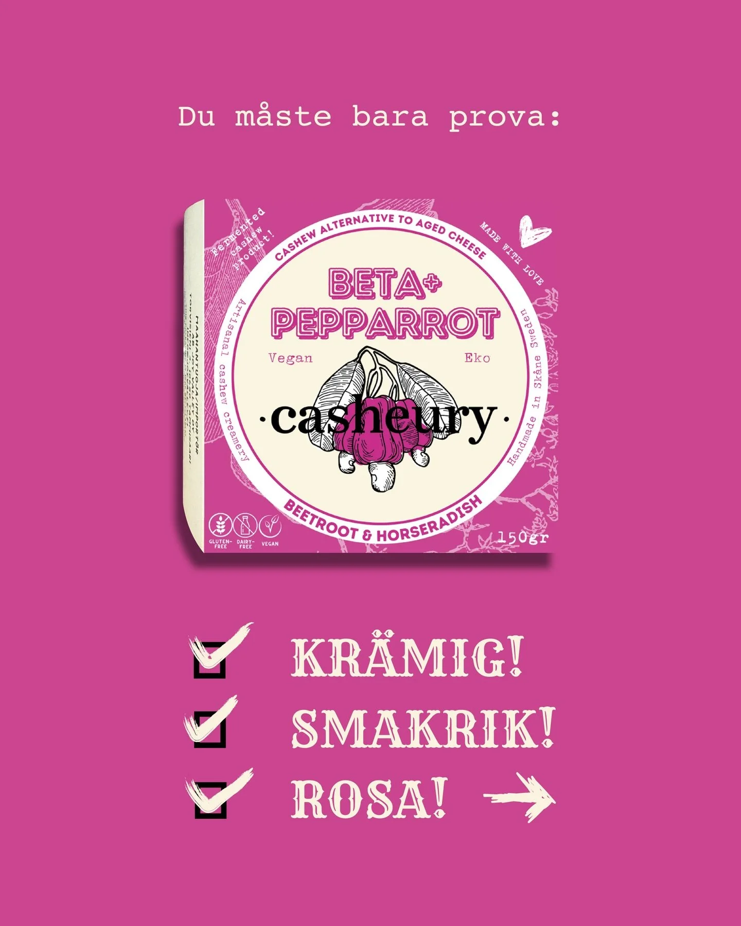 🇸🇪
BETA + PEPPARROT
En klassisk smakkombination fr&aring;n &Ouml;steuropa. S&ouml;tman fr&aring;n r&ouml;dbetan m&ouml;ter stinget fr&aring;n pepparroten &ndash; balanserat, tydligt och med karakt&auml;r. Dessutom en visuellt vacker ost som verklig