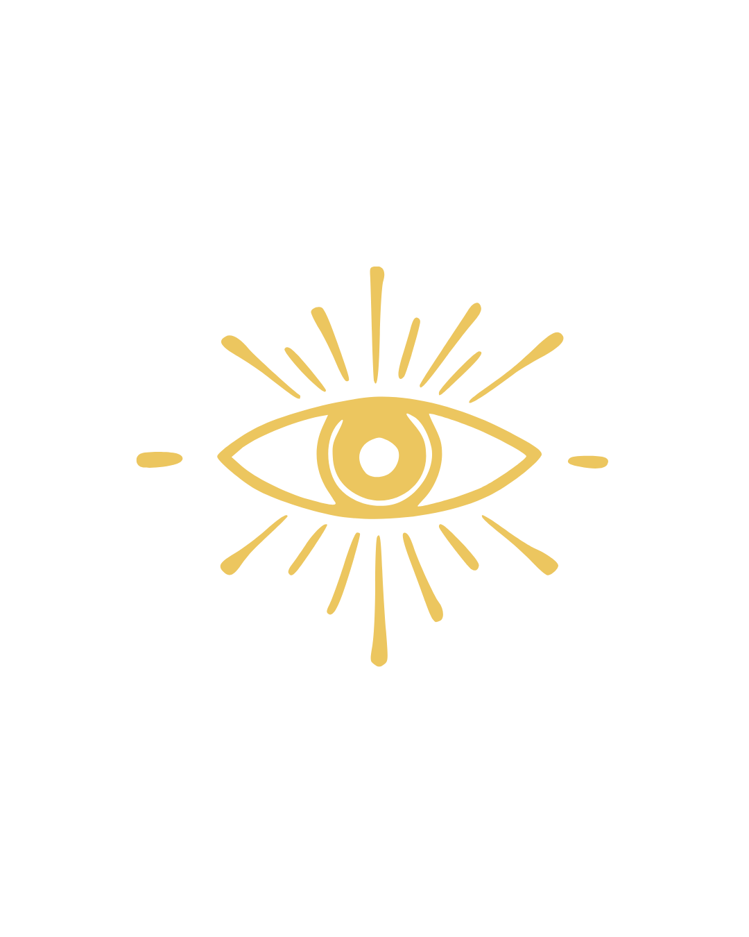A stylized gold eye with rays emanating from it on a black background.