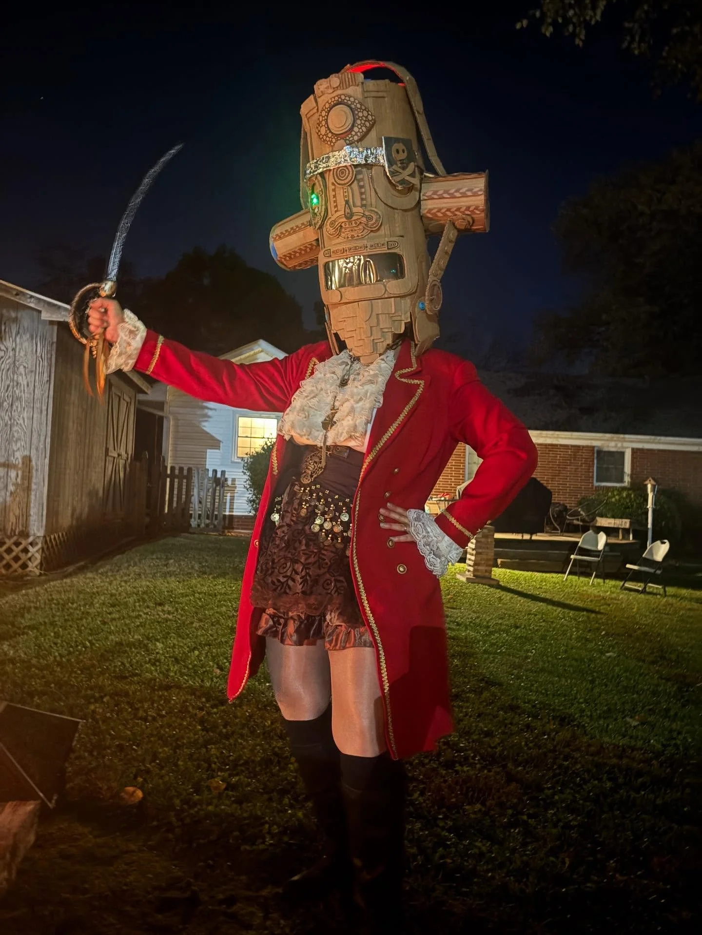 We met a new friend last night.  Cardboard robot parade.
