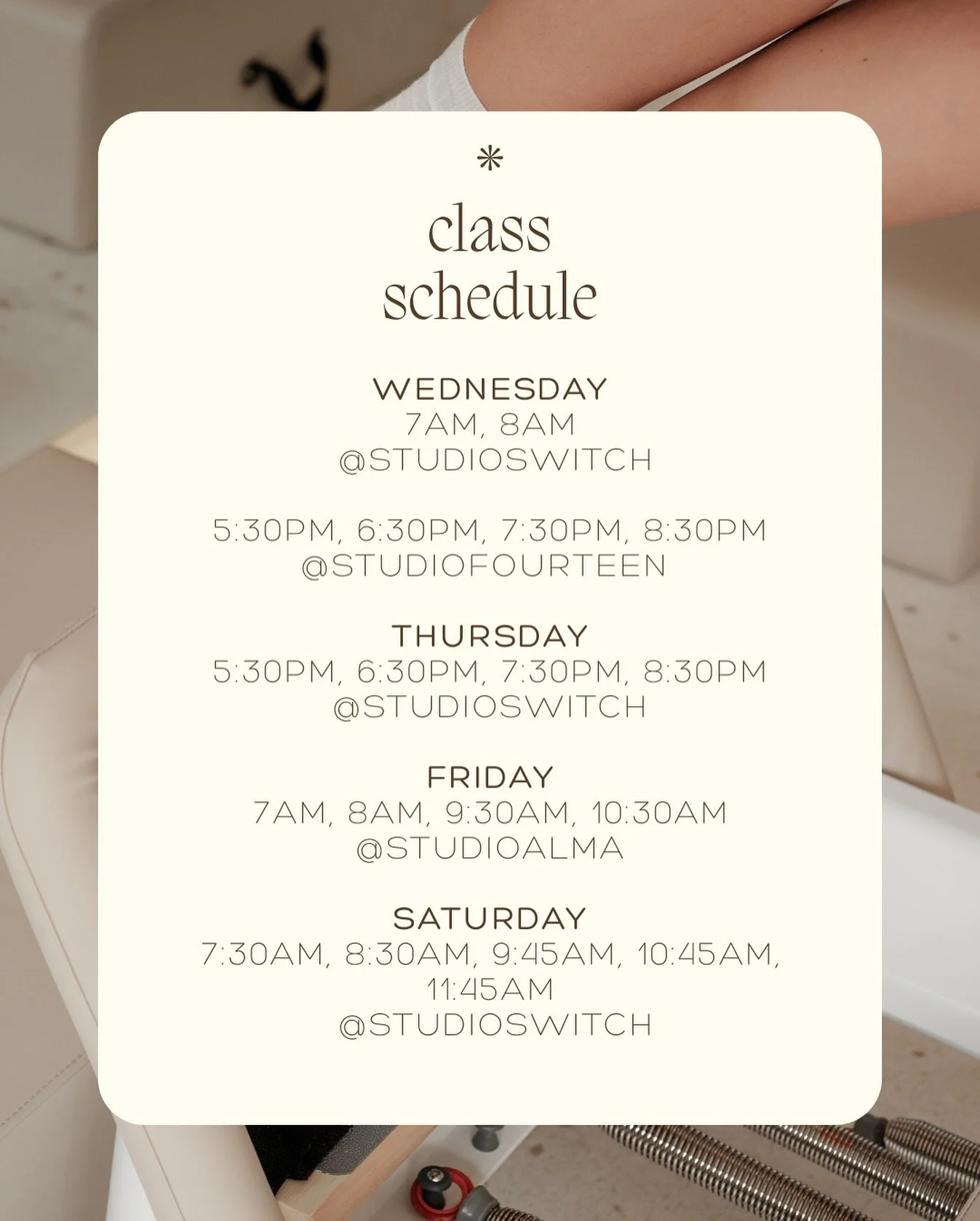 CLASS SCHEDULE✨

It&rsquo;s been so lovely to have so many people reach out to ask about where and when I&rsquo;m teaching, so I thought it would be easier to put up a post so you know where to find me😅

These are my set classes that I teach each we