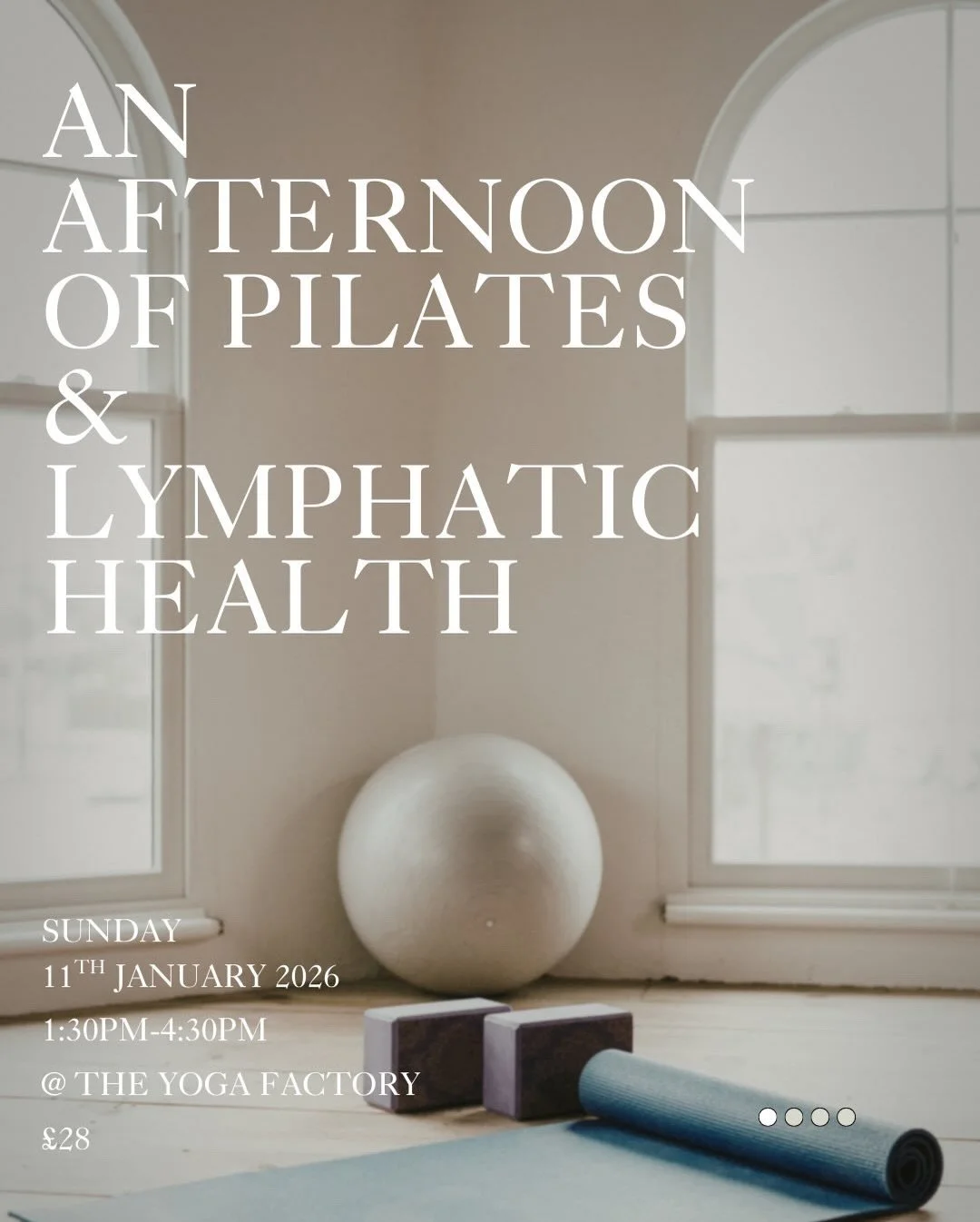 ✨Join us for An Afternoon of Pilates and Lymphatic Health- a gentle January reset your body will love🧘🏼

Date: 11th January 2026
Time: 1:30-4:30pm
Where: The Yoga Factory, Southend

Expect an intro to lymphatic health, a grounding mat Pilates class