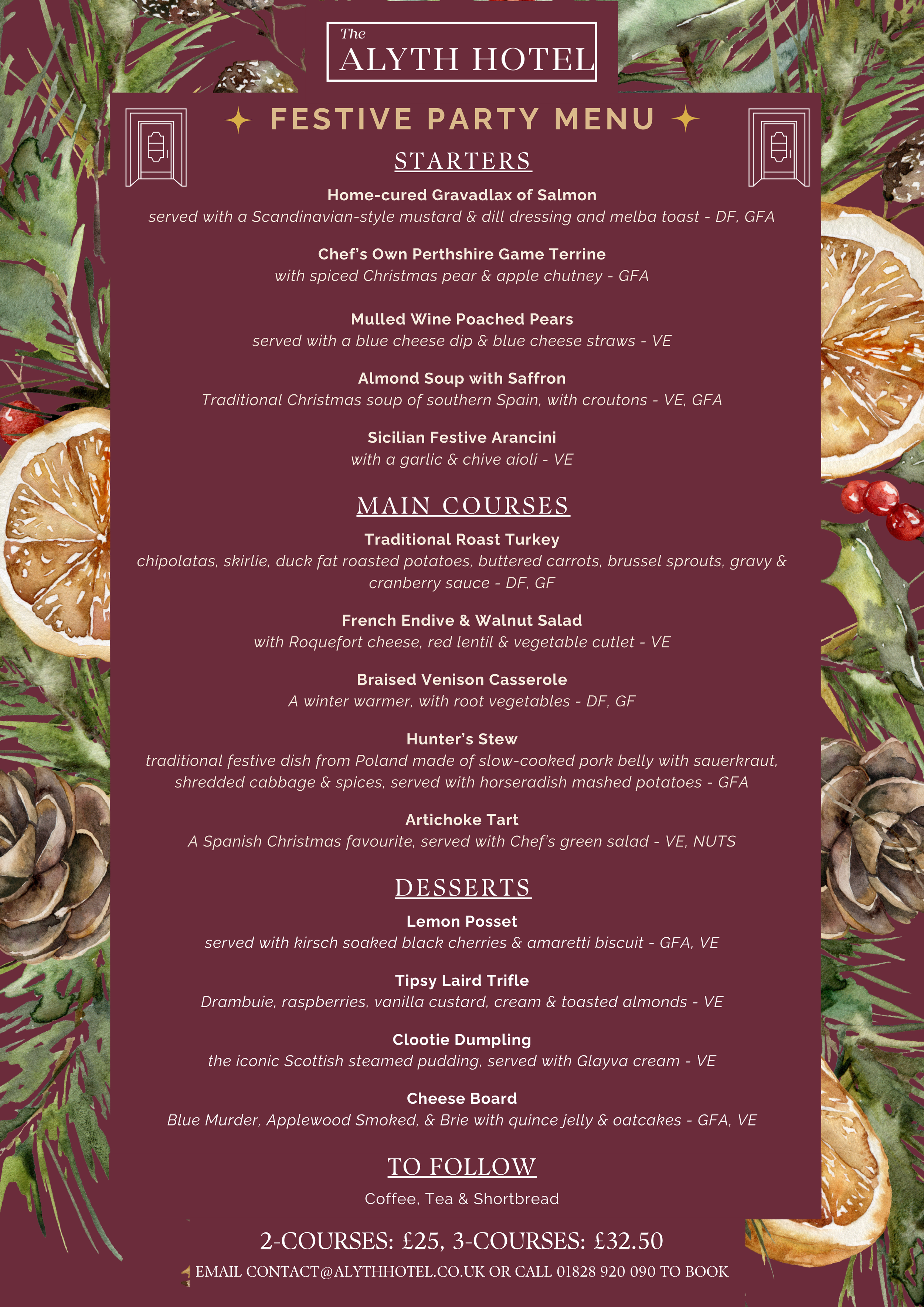 Festive Party Menu at The Alyth Hotel