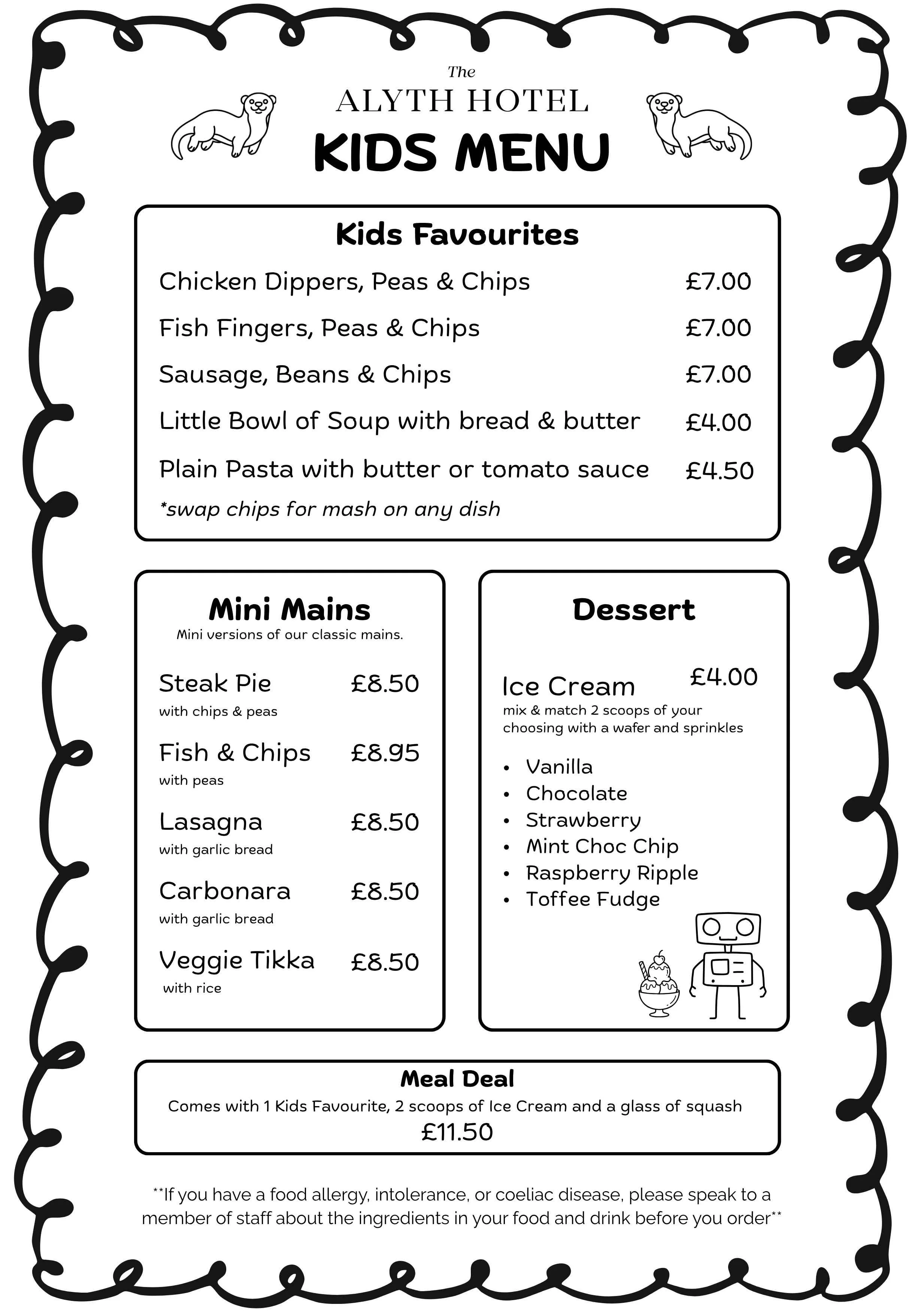 Enjoy a great Kids Menu at The Alyth Hotel Perthshire