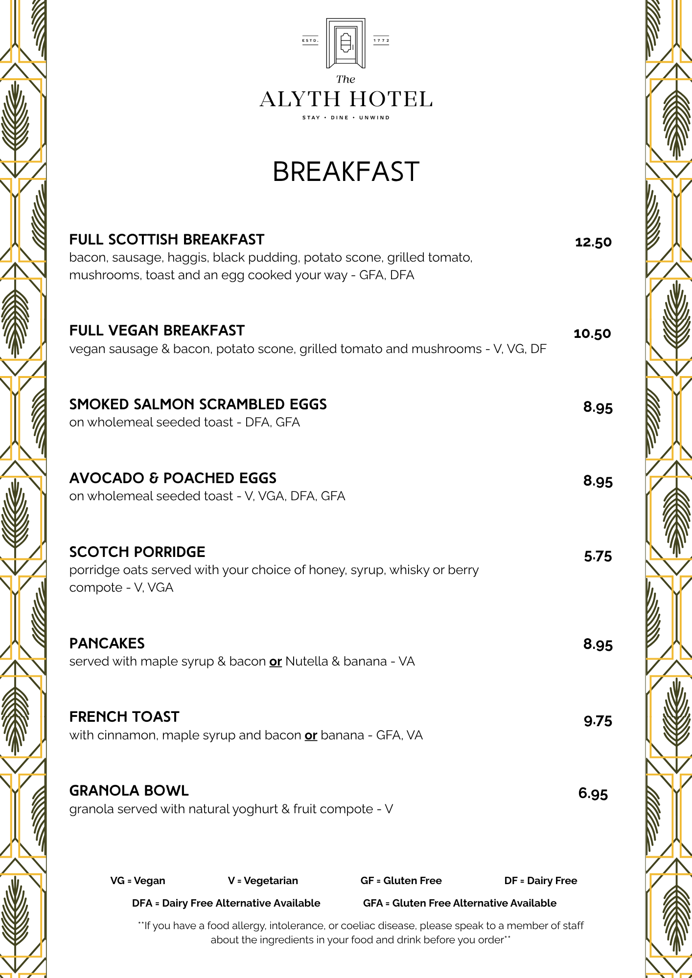Enjoy a delicious breakfast at The Alyth Hotel Perthshire