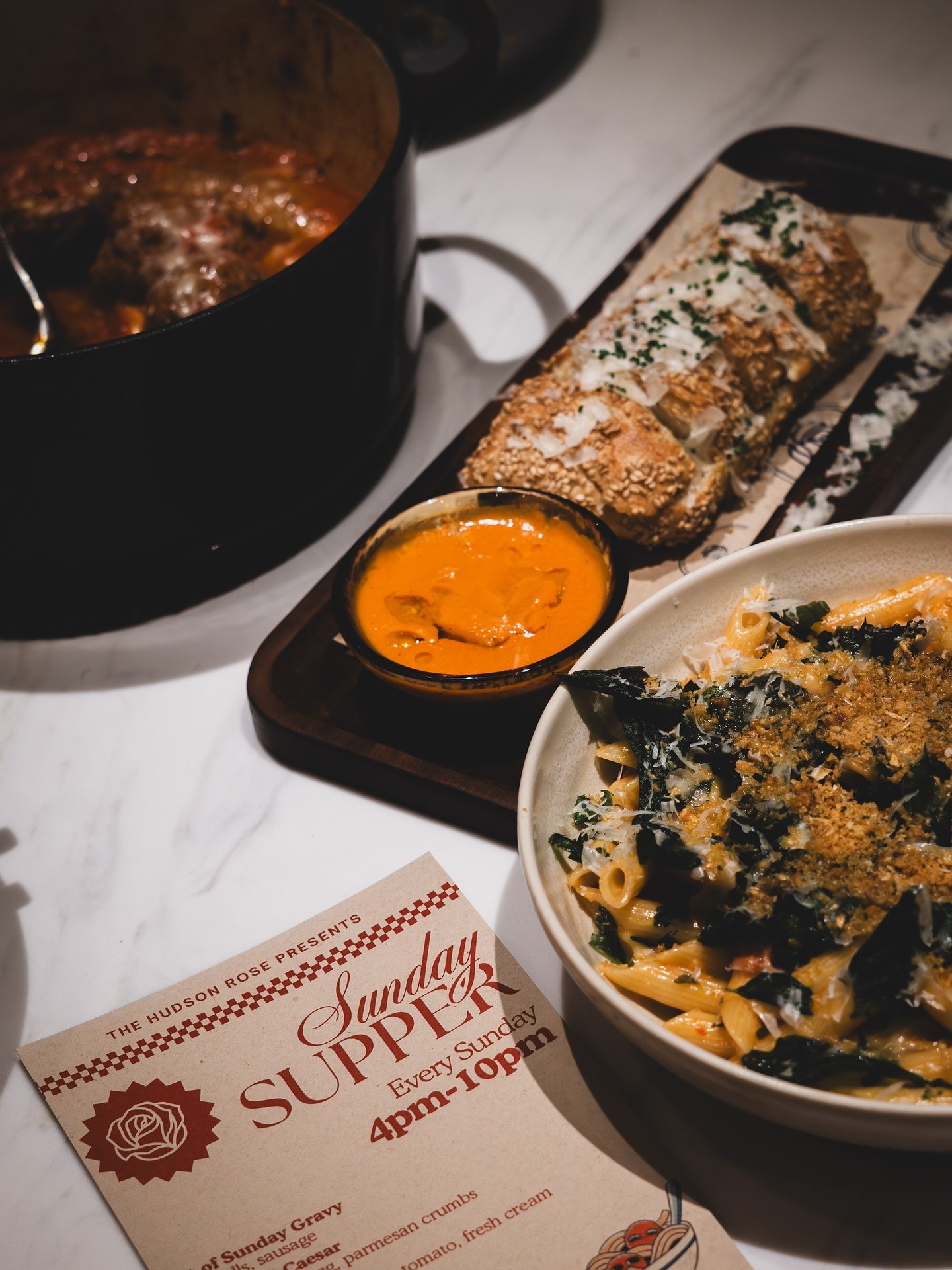 Pasta, meatballs, bread, wine &amp; all the cozy vibes here for Sunday Supper. You in?