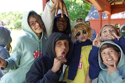 Campers having fun being silly