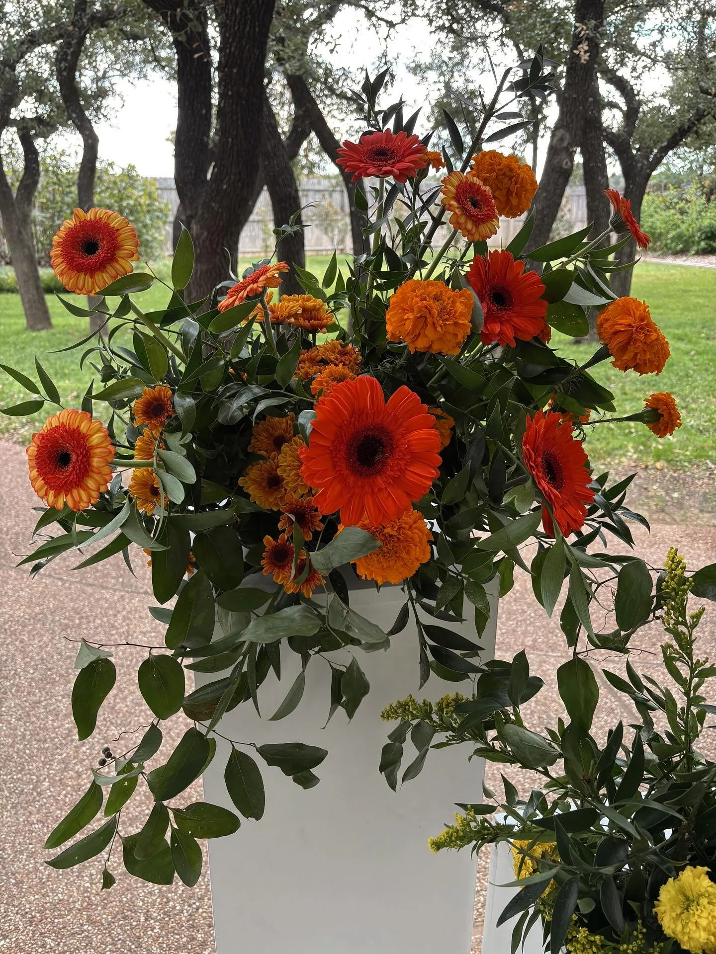 A colorful wedding for a cloudy day 🧡🌼☁️

Ingrid&rsquo;s flowers were nothing short of bright, which was the perfect palette for a perfect fall day. 

#dallaswedding #fortworthwedding #centraltexasweddings #texaswedding #realwedding #fallwedding #w