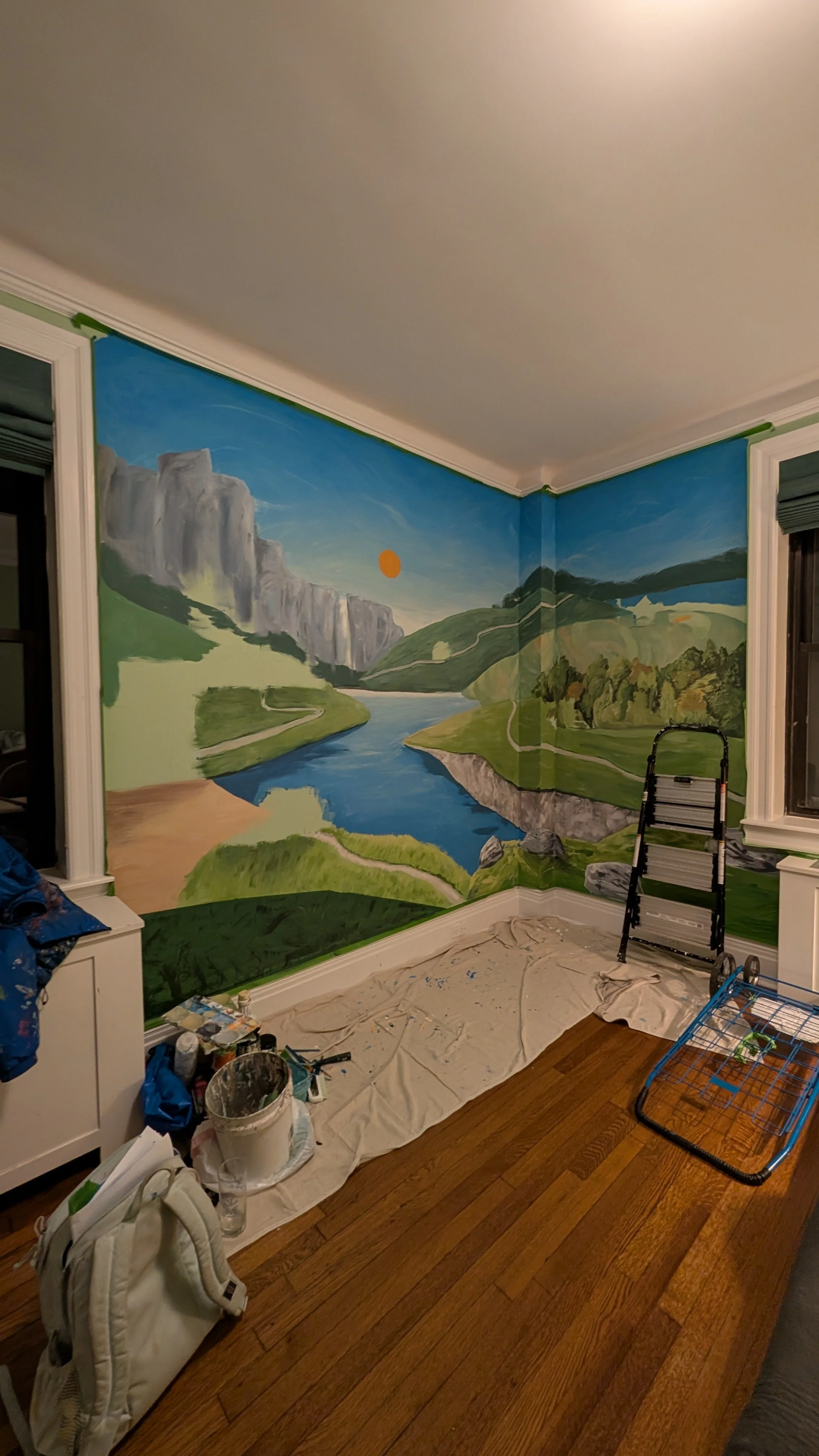 Background painted onto the nursery wall