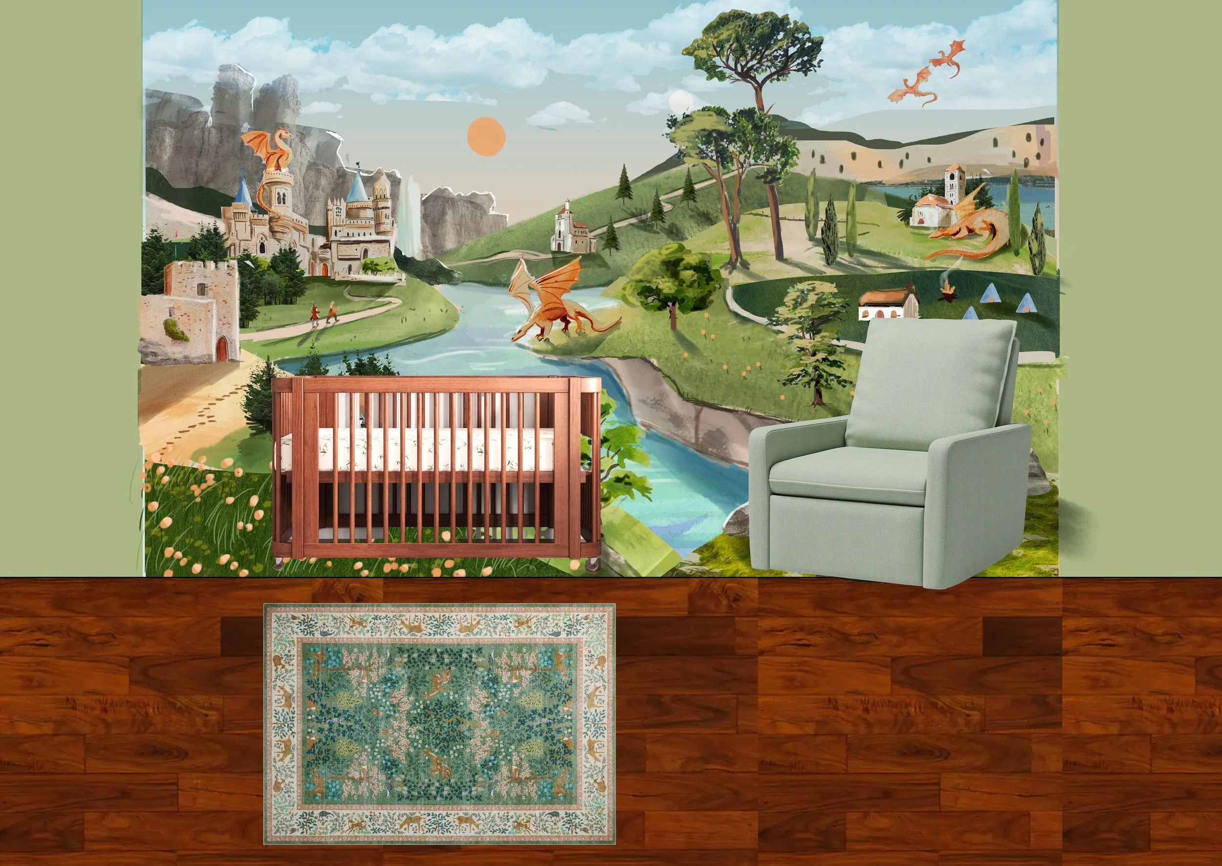 Nursery Mural Mock up with Interior Design