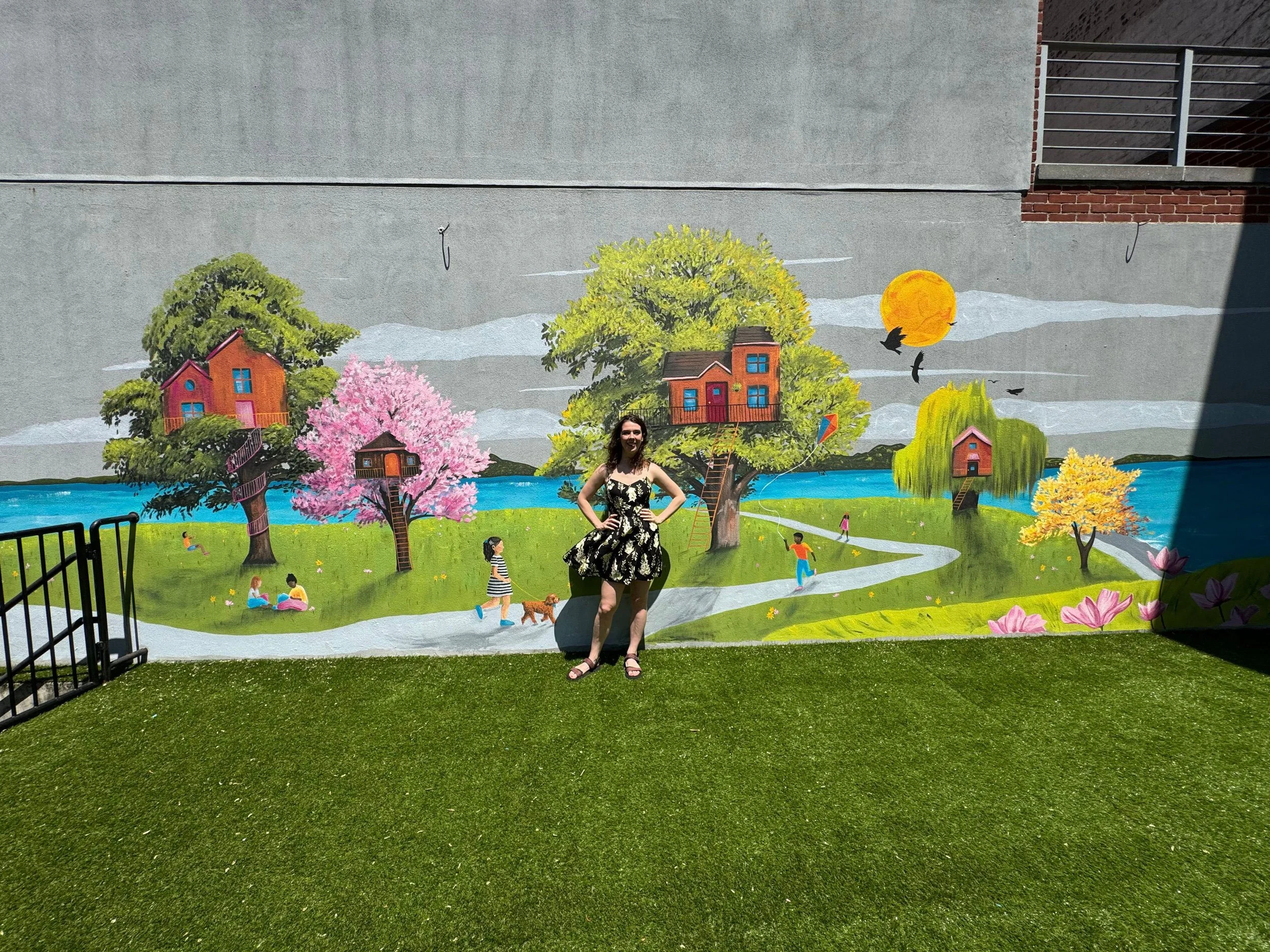 Painting a school mural in Brooklyn