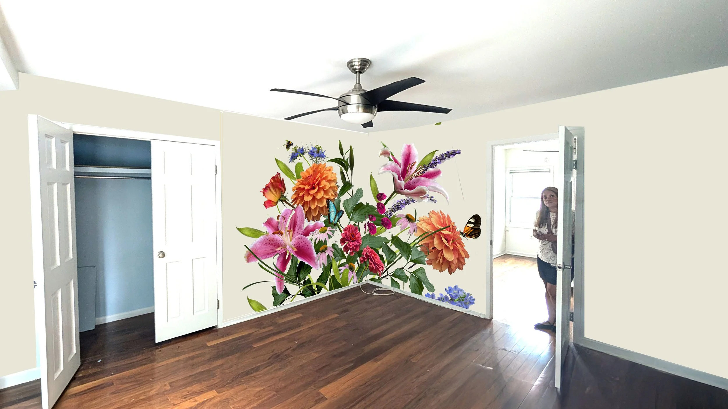 Mural shown mocked up in bedroom