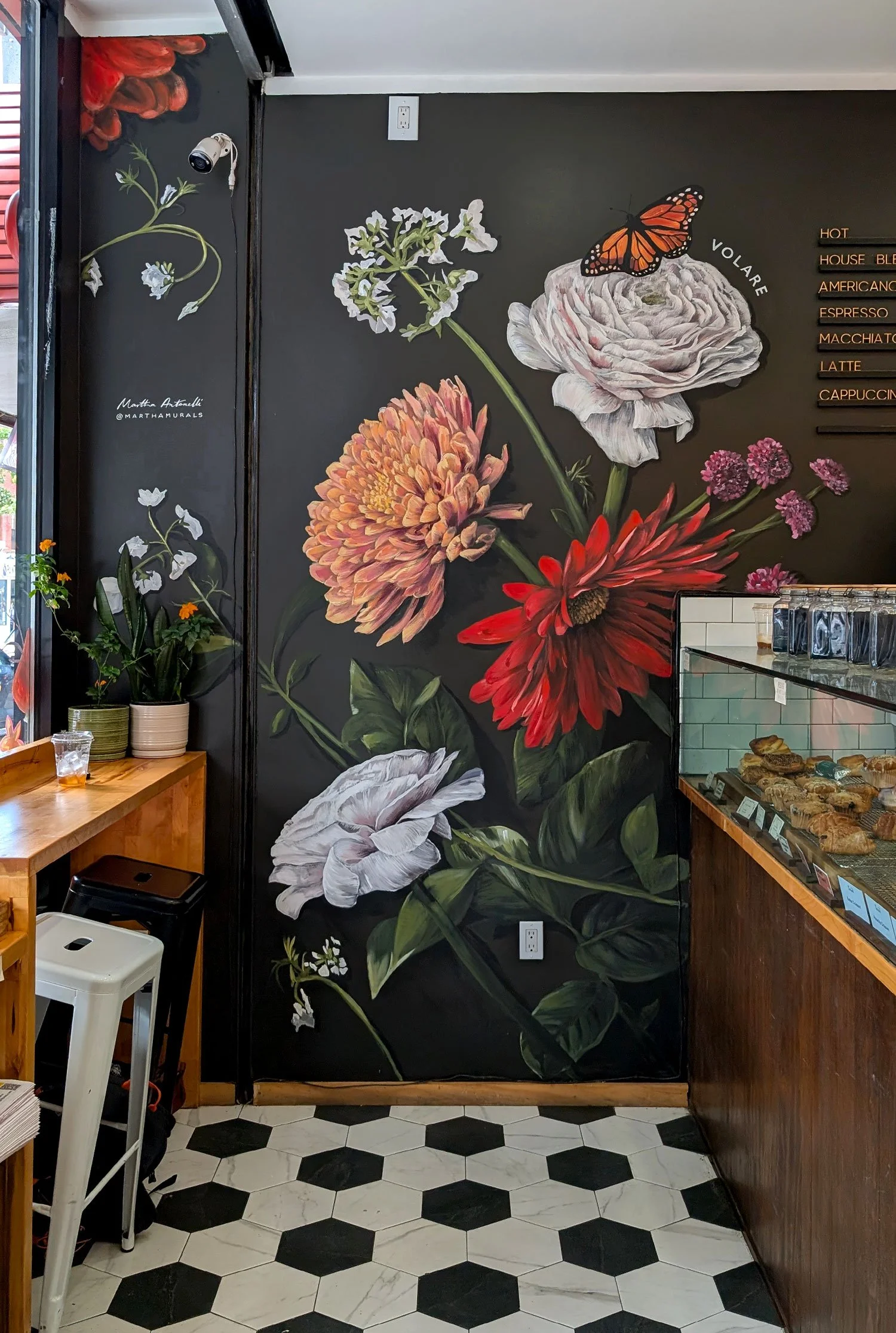Realistic Floral Mural for Brooklyn Cafe