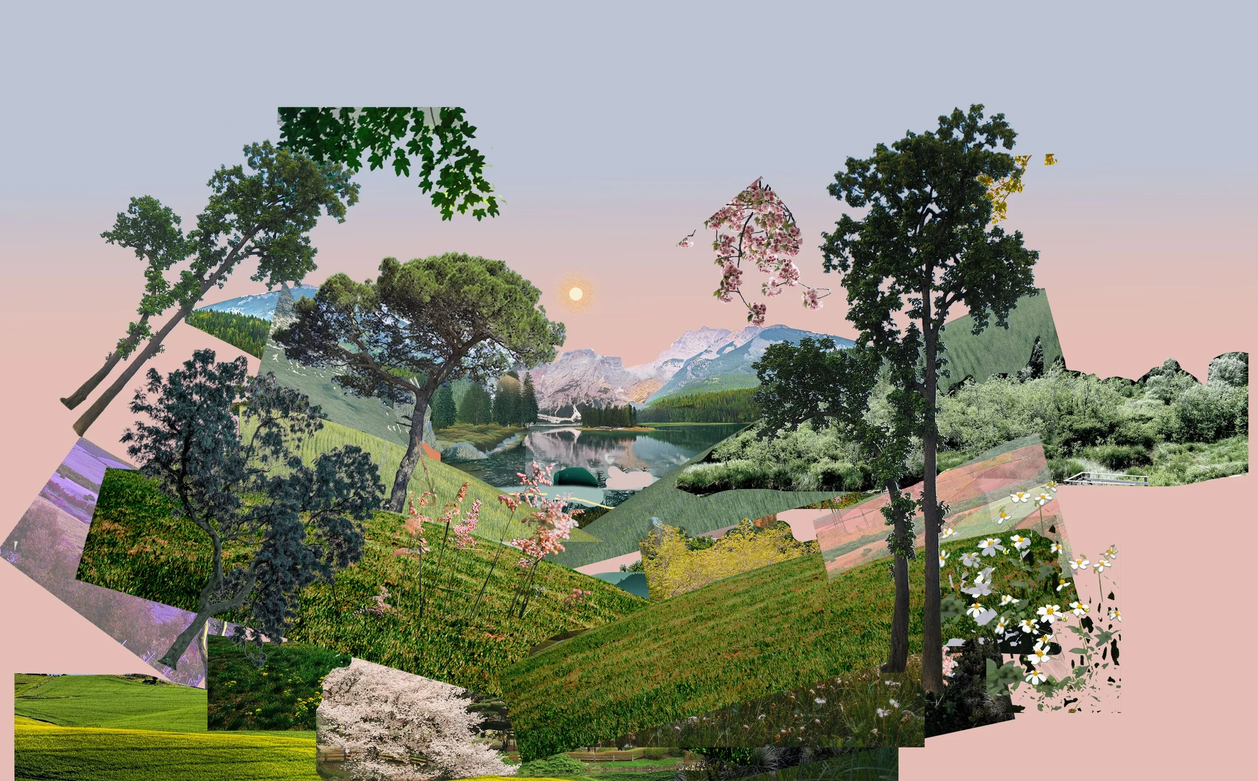 A secondary roung experiment of a mountain at sunrise