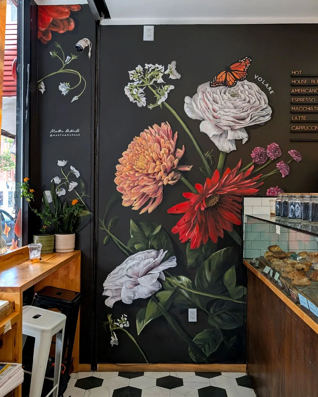 After, a floral colourful design that enhances the cafe